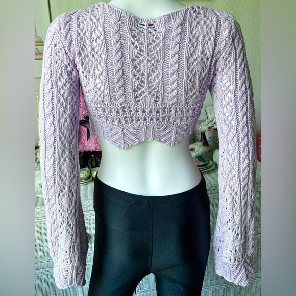 ASOS Emory Park crochet long bell sleeves crop top in lavender color Size Small - Picture 6 of 9